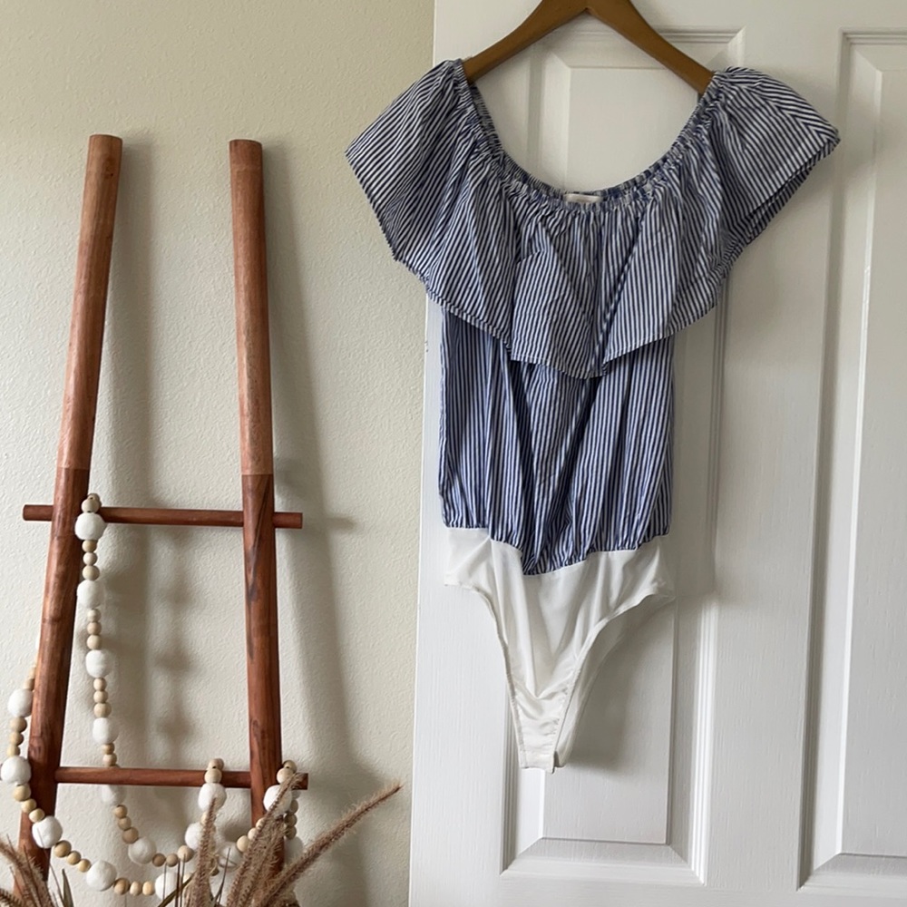 Forever21 Navy & White Stripped Bodysuit